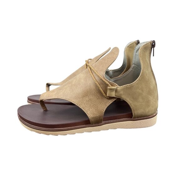 Womens Brown Zipper Back With Toe Loop & Rope Detail Ankle Sandals Size 42 - Picture 5 of 7